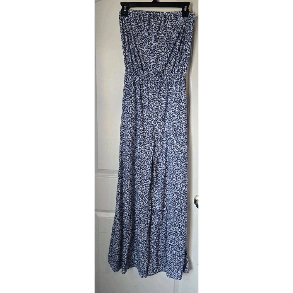 Altar'd State Blue Floral Strapless Wide Leg Jumpsuit Womens Medium